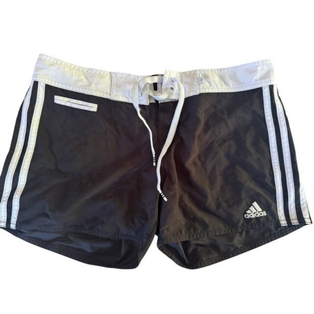 Adidas Womens Board Shorts Black White 3 Stripe Swim Trunks Size 8